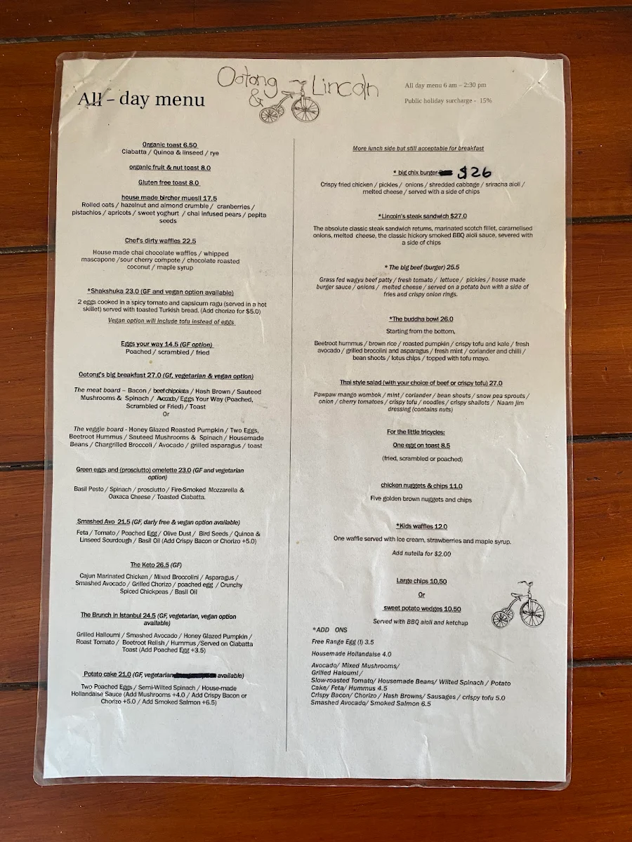 Menu, Ootong & Lincoln