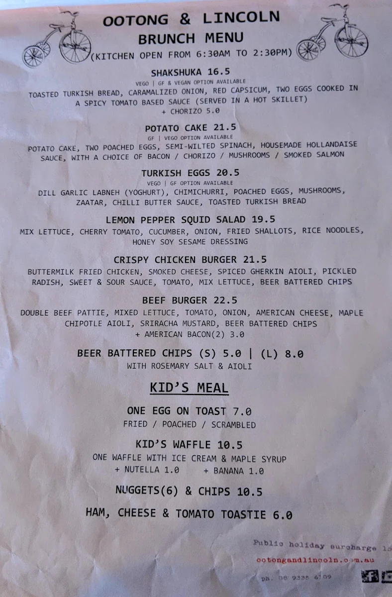 Menu, Ootong & Lincoln