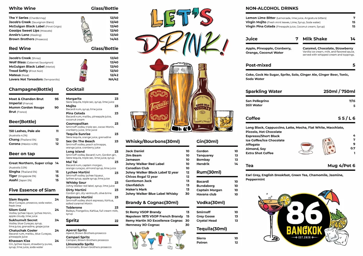 Menu, 86 BANGKOK (KAWANA SHOPPINGWORLD)