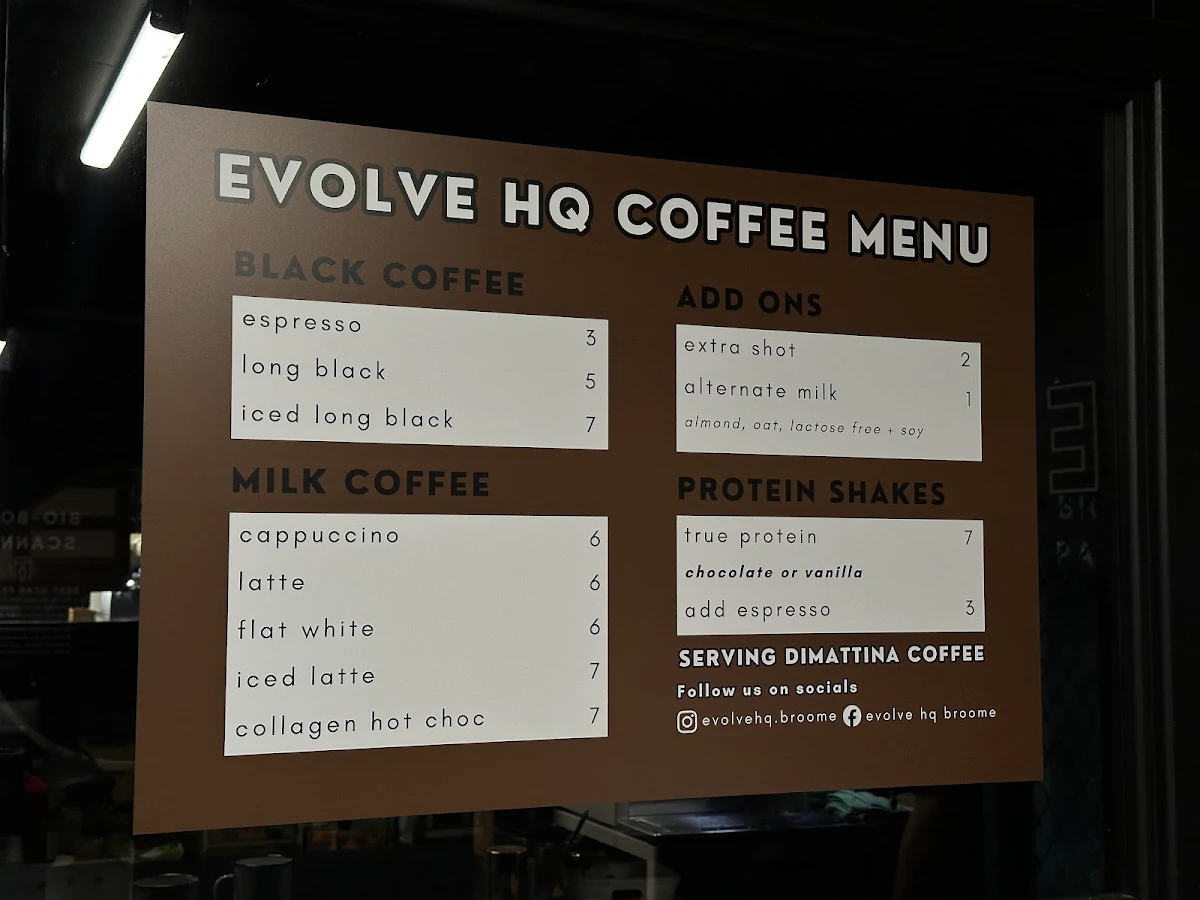 Menu, Evolve HQ - Coffee