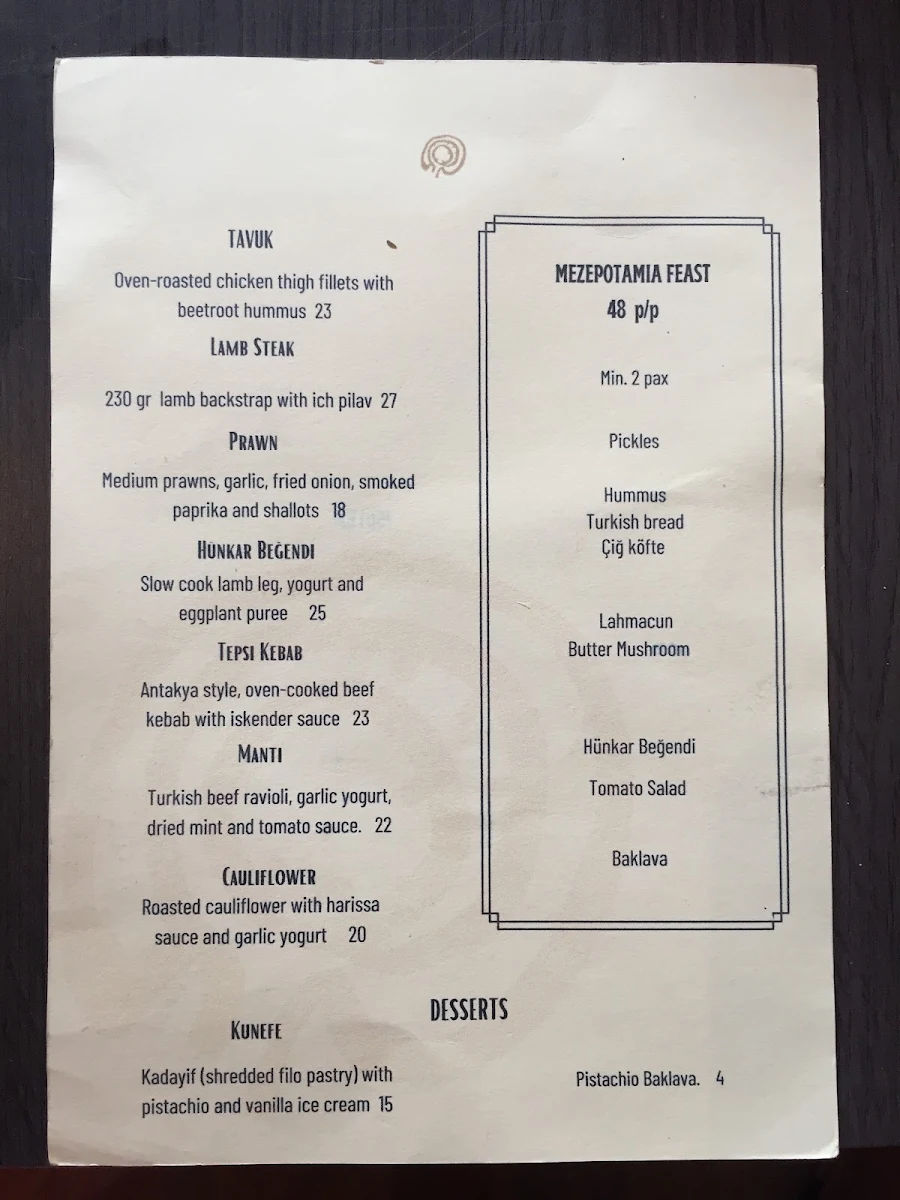 Menu, Mezepotamia