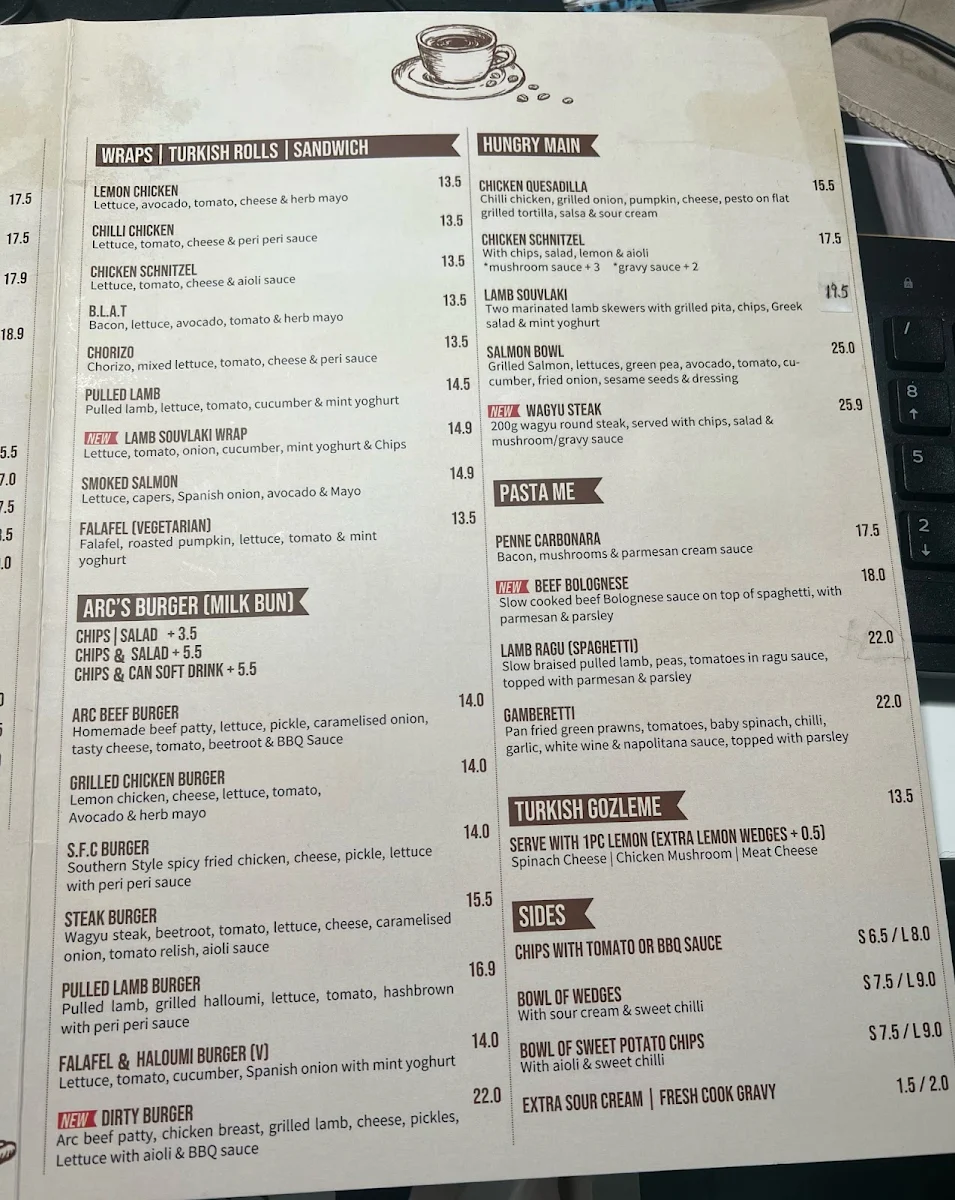 Menu, ARC Cafe
