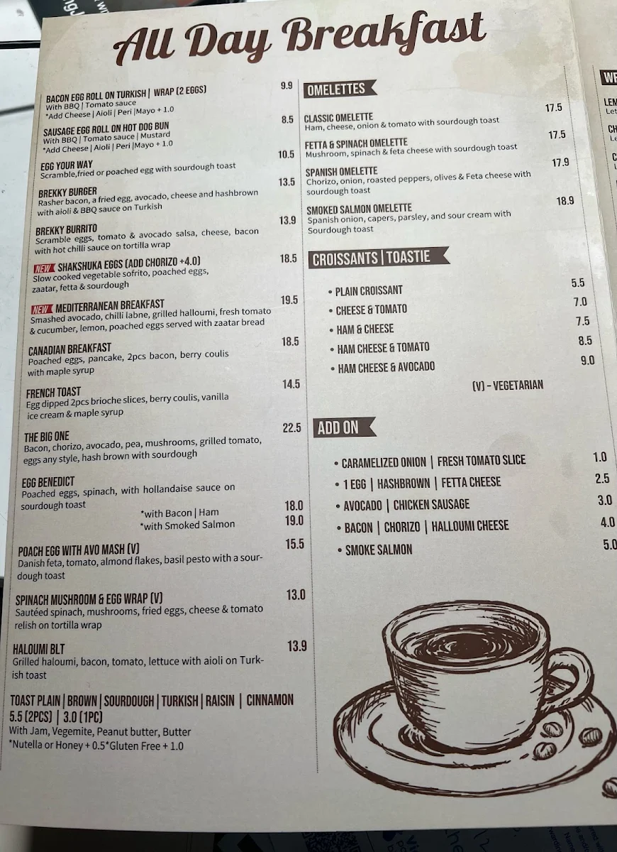 Menu, ARC Cafe