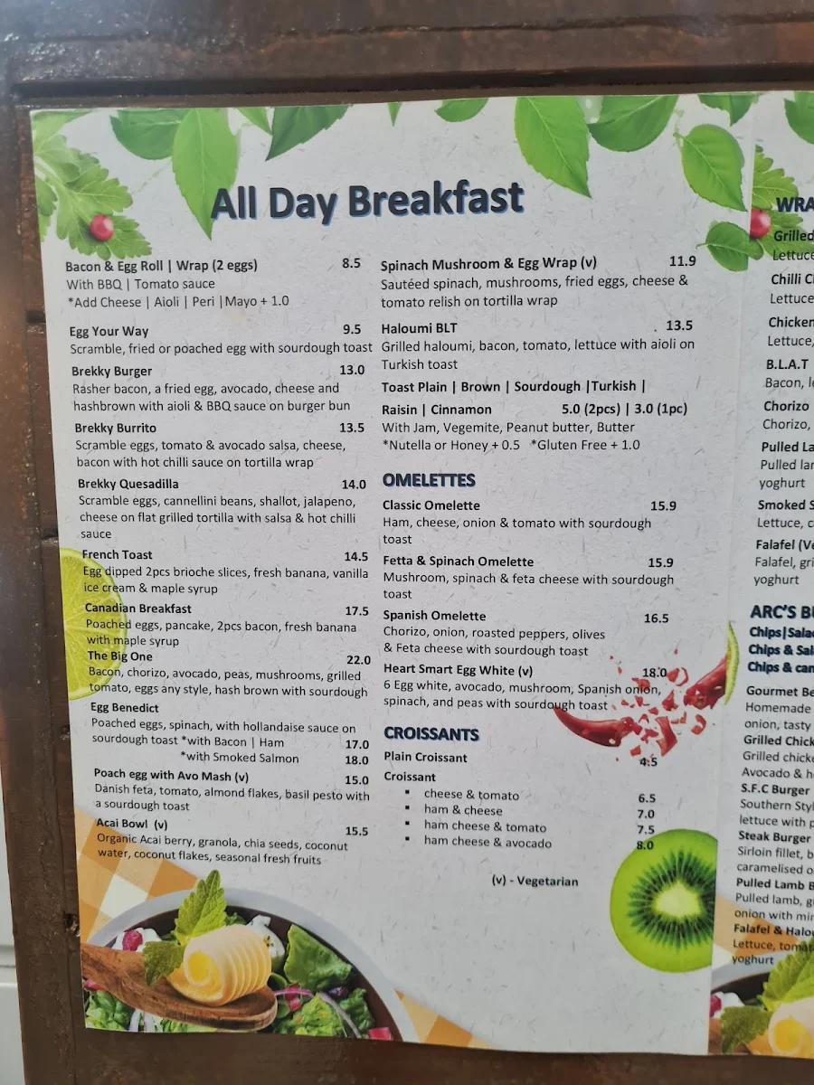 Menu, ARC Cafe