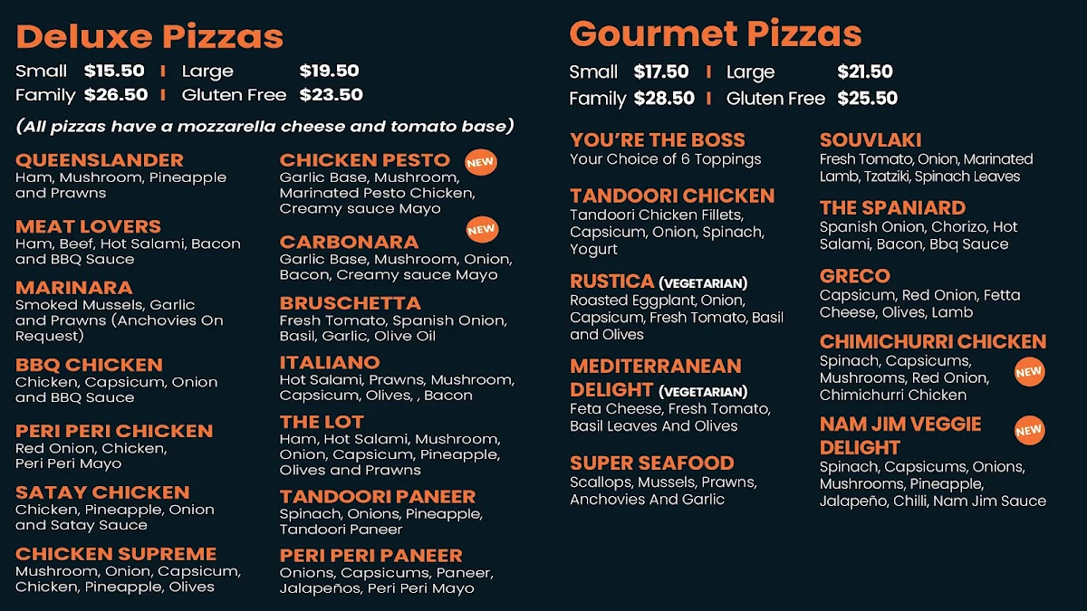 Menu, Amalfi Pizza & Pasta - Wantirna