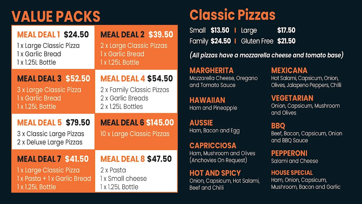 Menu, Amalfi Pizza & Pasta - Wantirna