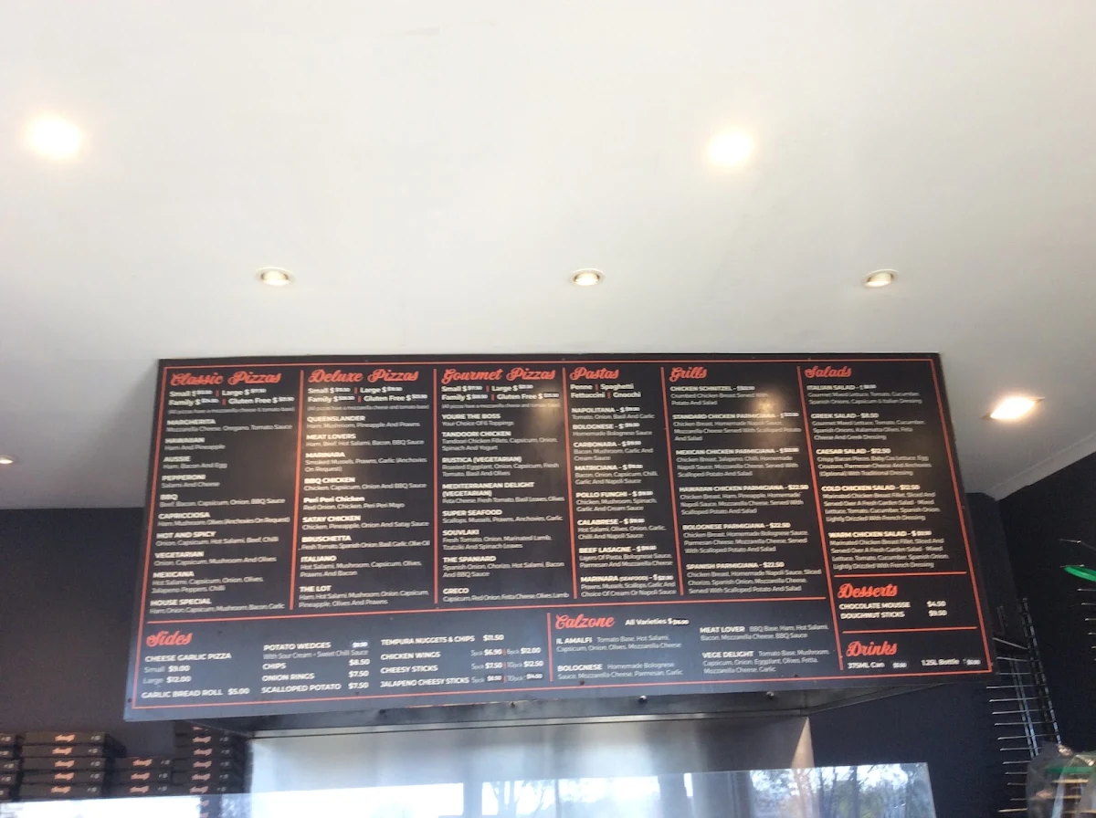 Menu, Amalfi Pizza & Pasta - Wantirna