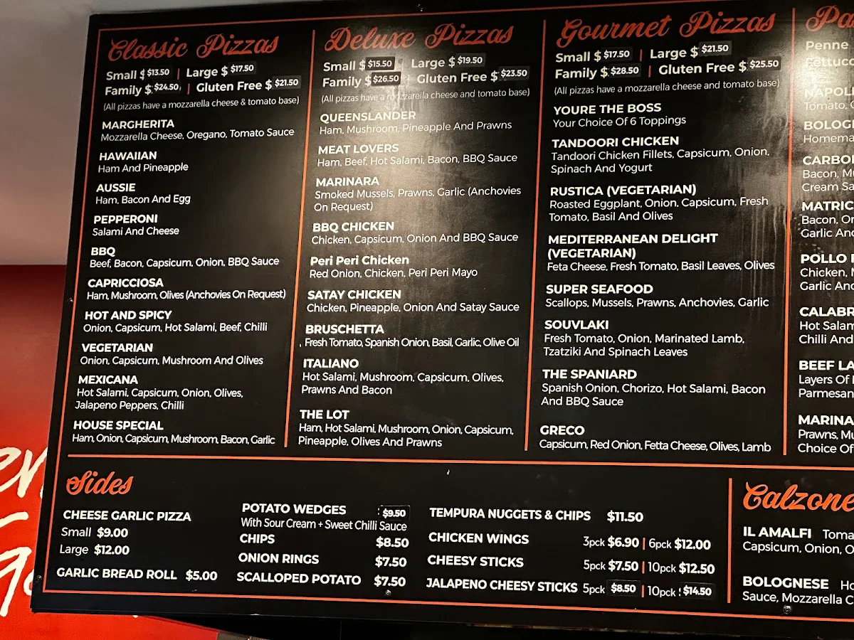 Menu, Amalfi Pizza & Pasta - Wantirna