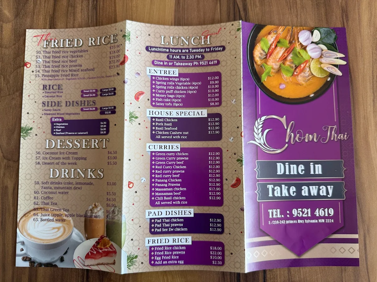 Menu, Chomthai