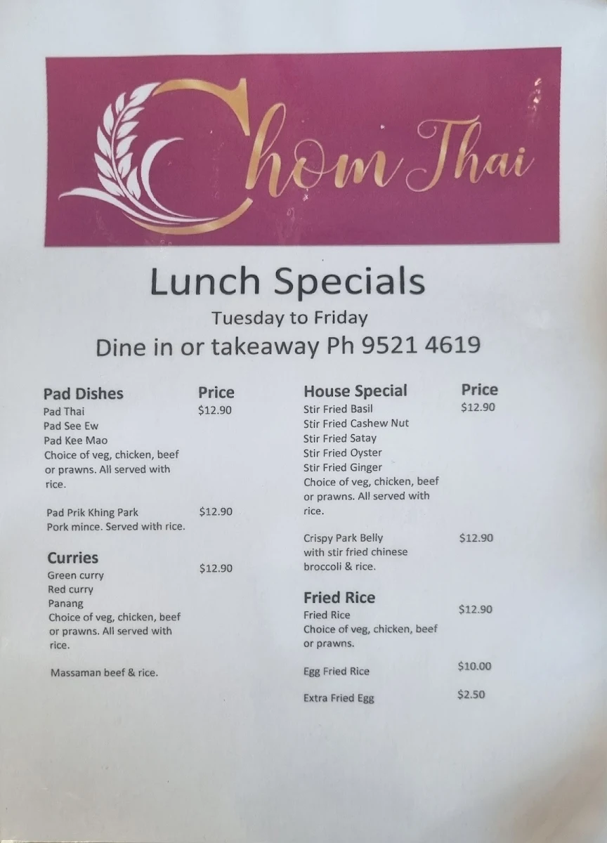 Menu, Chomthai