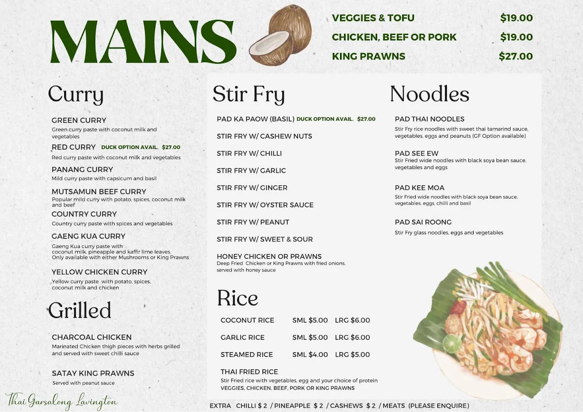 Menu, Thai Garsalong