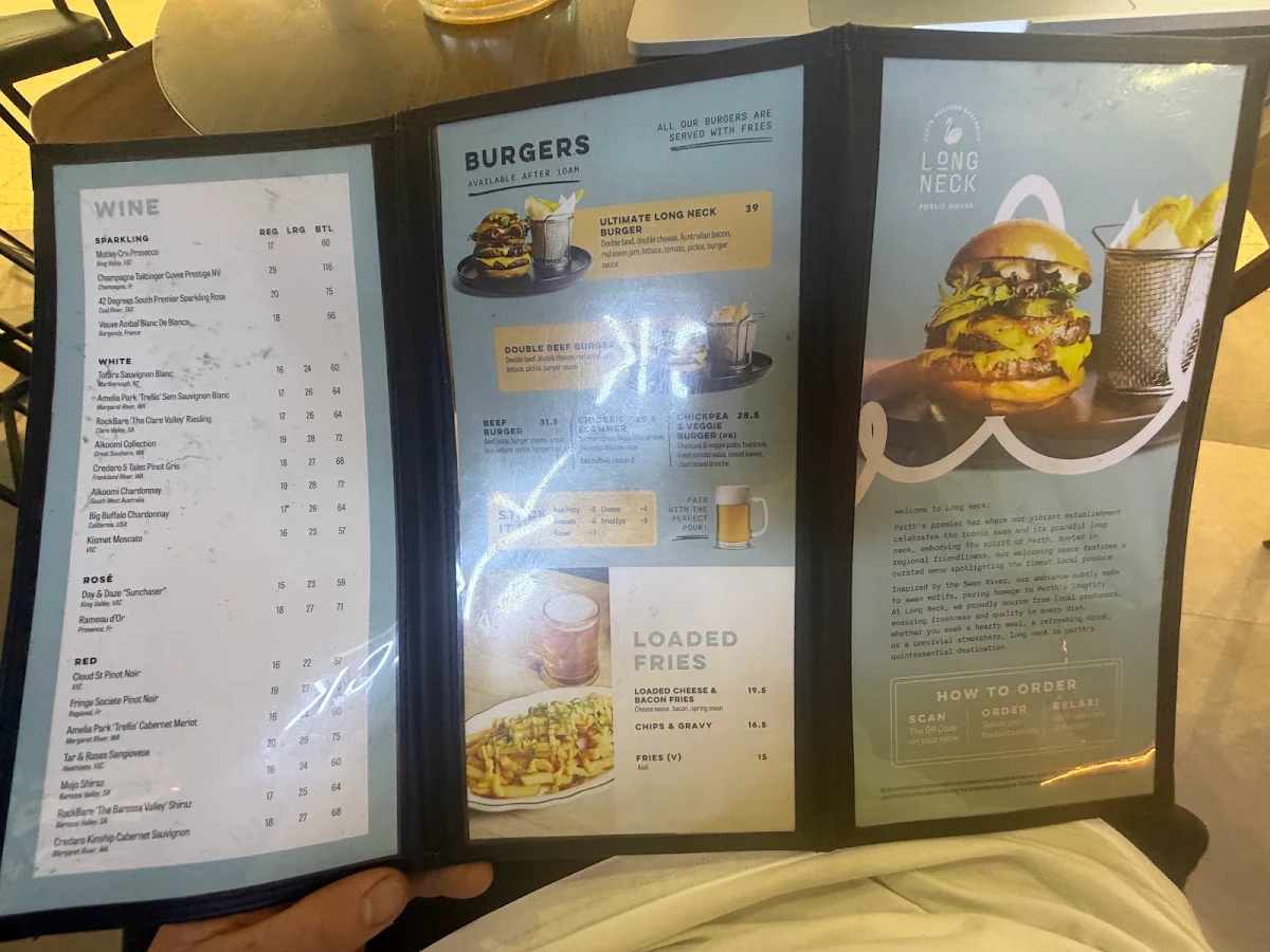 Menu, Longneck Public House