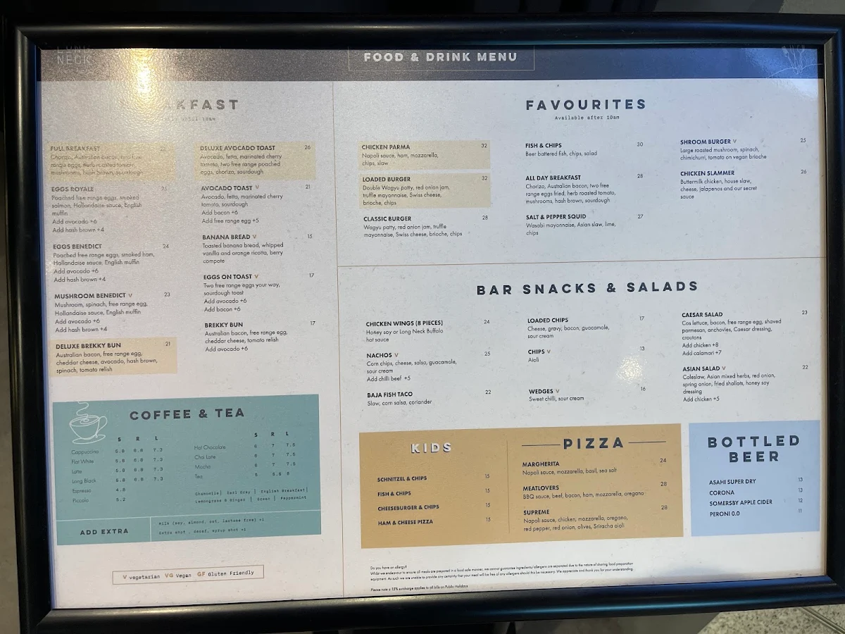 Menu, Longneck Public House