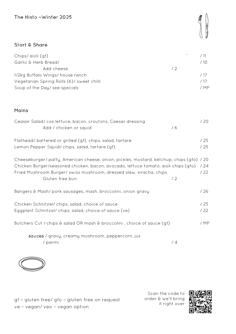 Menu, Historian Hotel