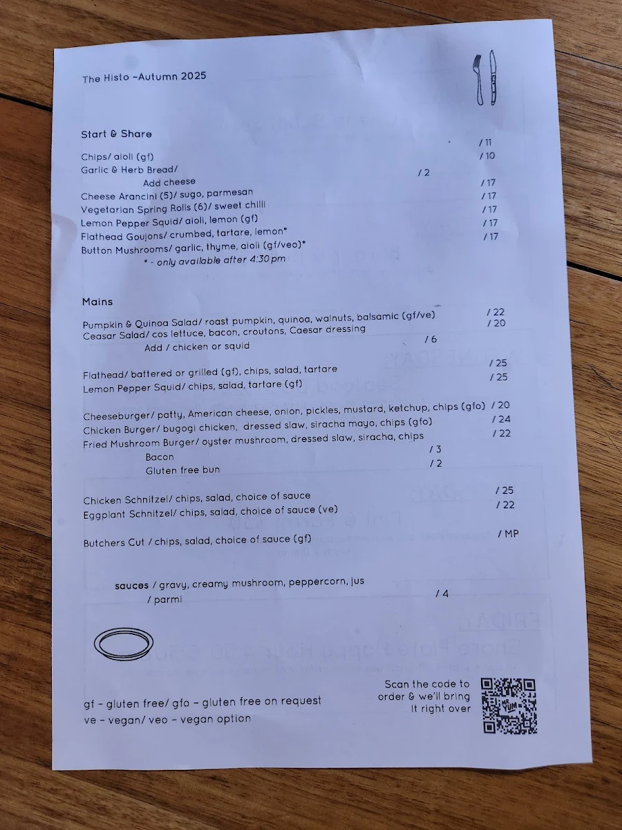 Menu, Historian Hotel