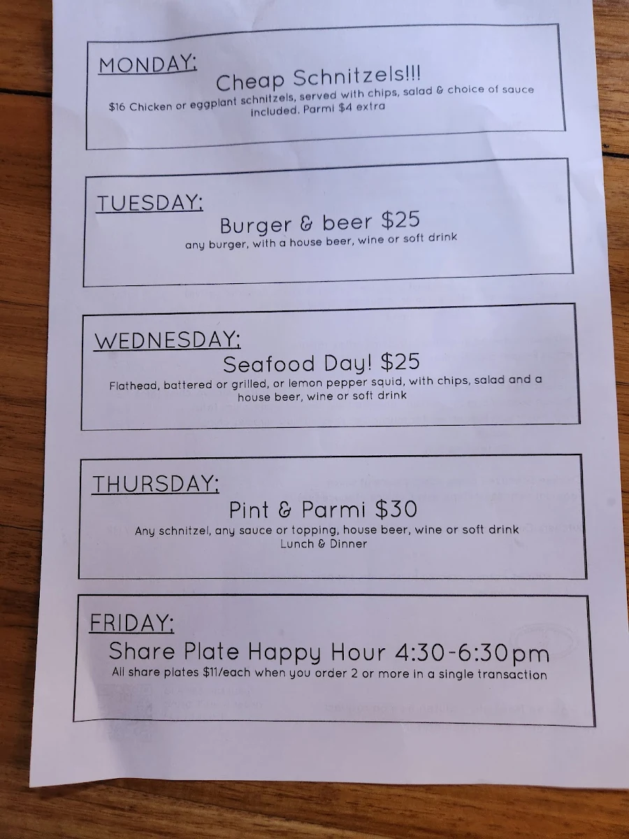 Menu, Historian Hotel