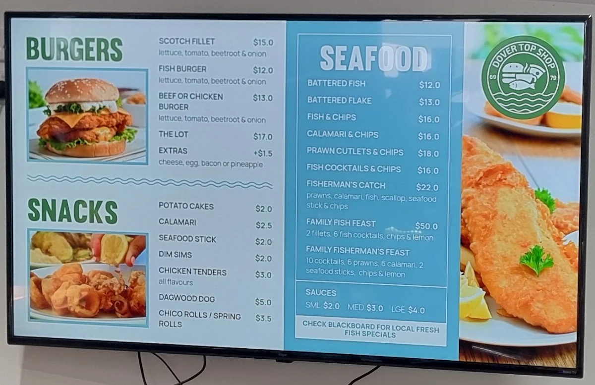 Menu, Dover Top Shop