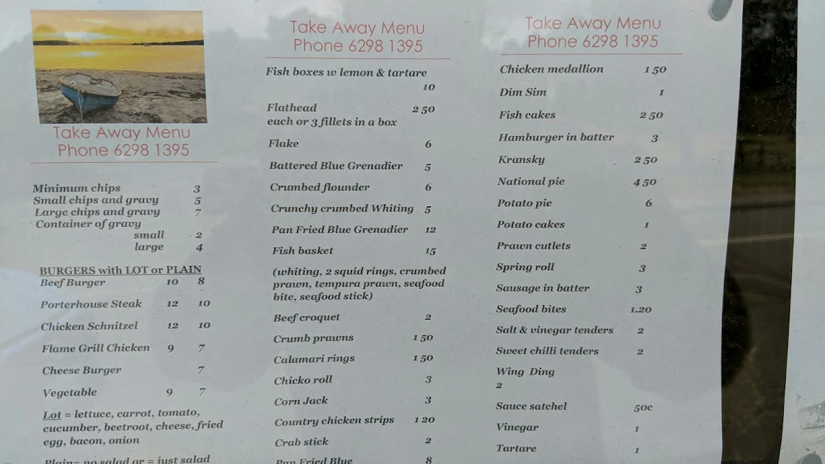 Menu, Dover Top Shop