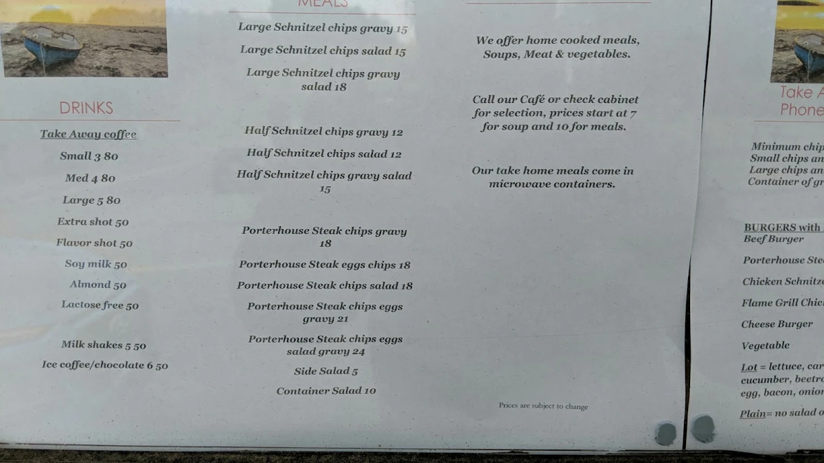 Menu, Dover Top Shop