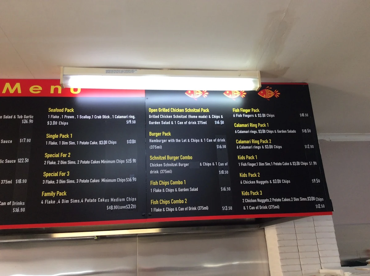 Menu, Mooroolbark Fish & Chips