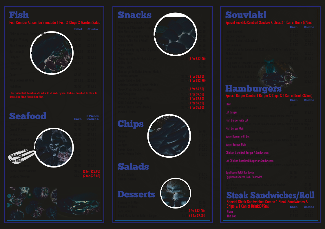 Menu, Mooroolbark Fish & Chips