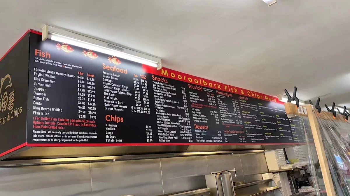 Menu, Mooroolbark Fish & Chips
