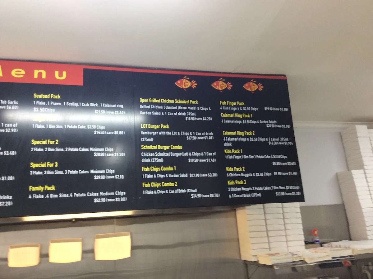Menu, Mooroolbark Fish & Chips