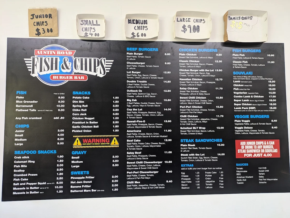 Menu, Austin Road Fish & Chips