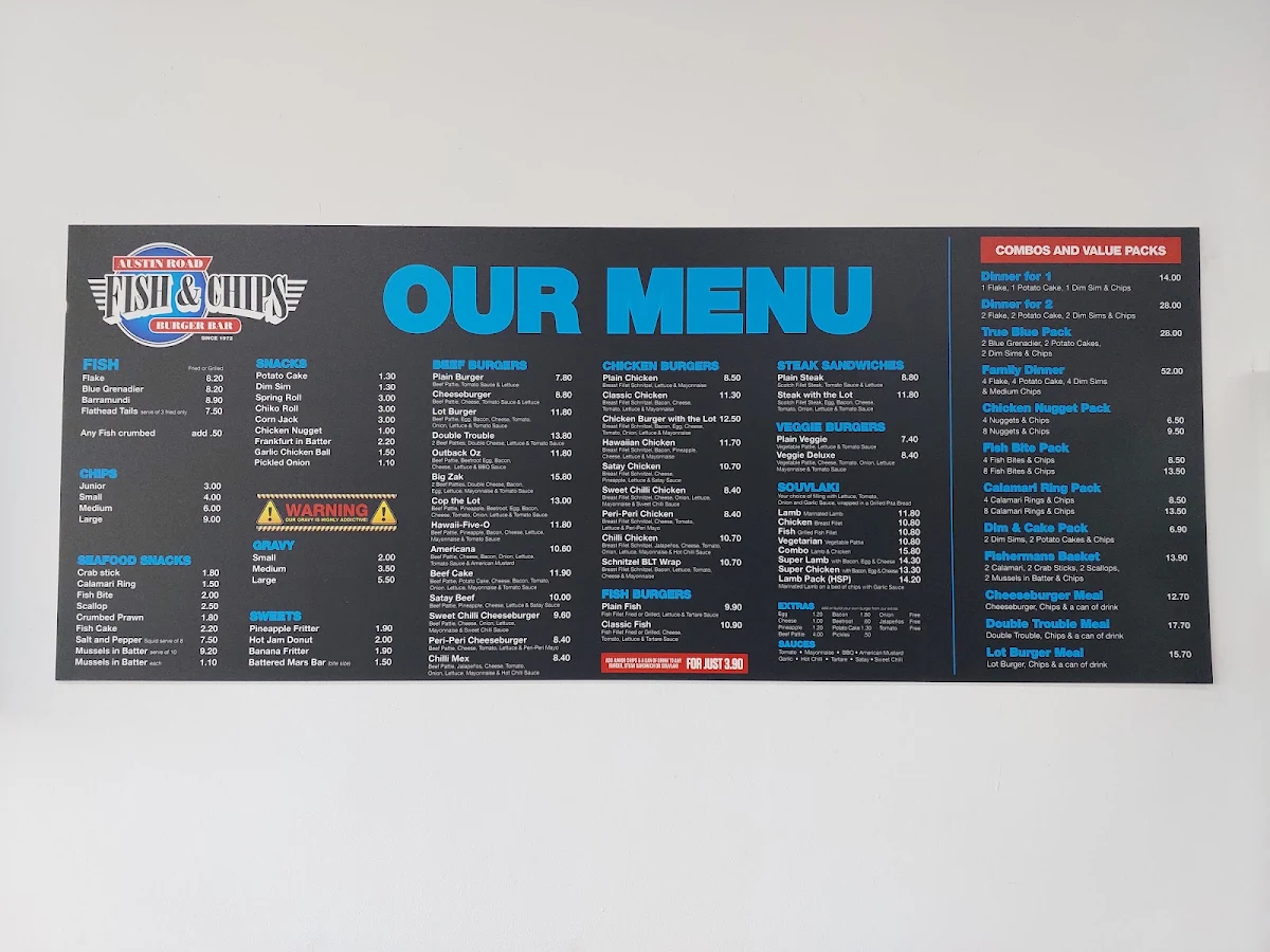 Menu, Austin Road Fish & Chips