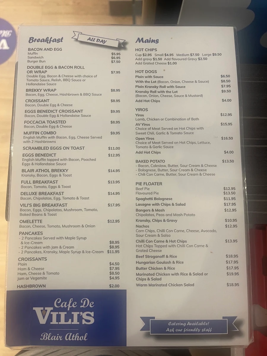 Menu, Cafe De Vili's | Blair Athol