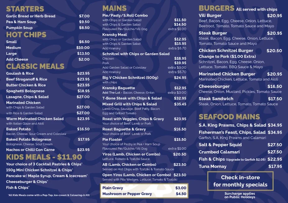 Menu, Cafe De Vili's | Blair Athol