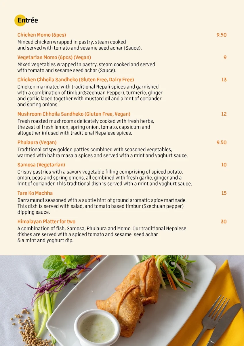 Menu, Taste of the Himalayas