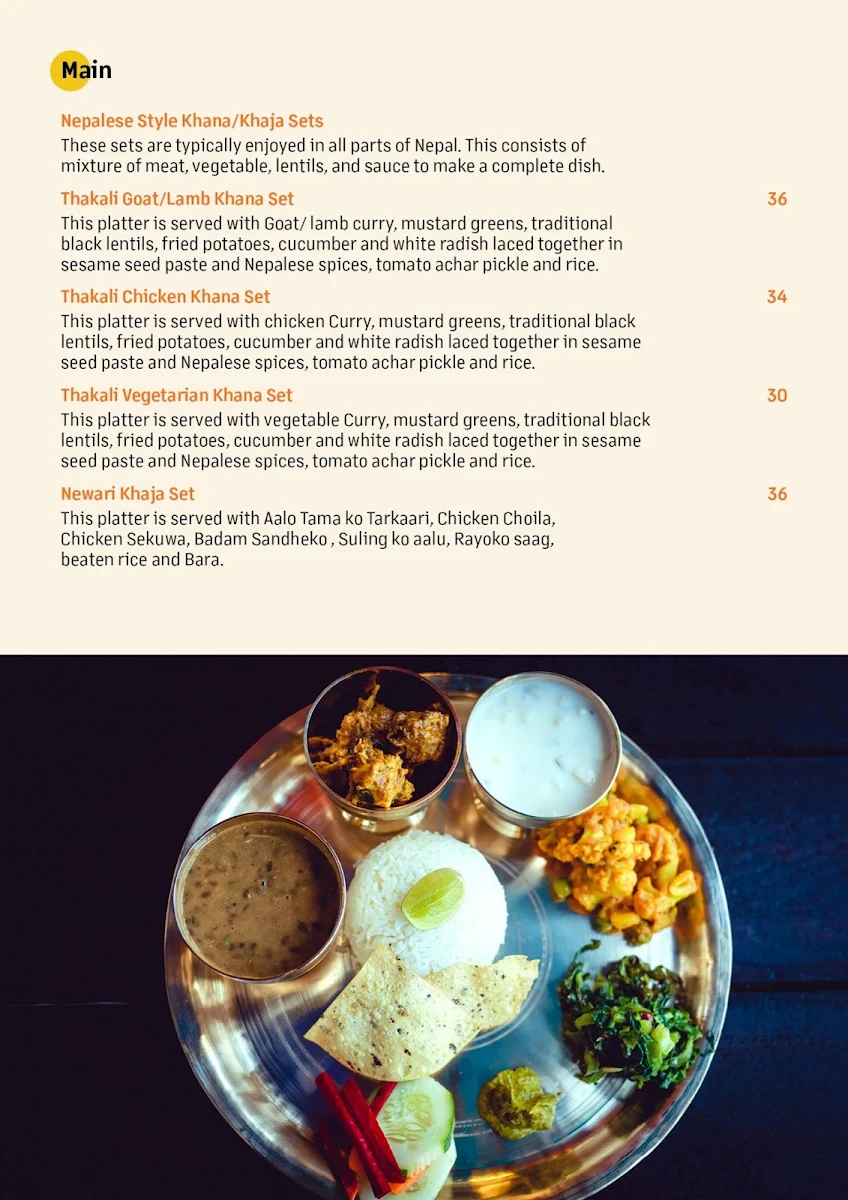Menu, Taste of the Himalayas