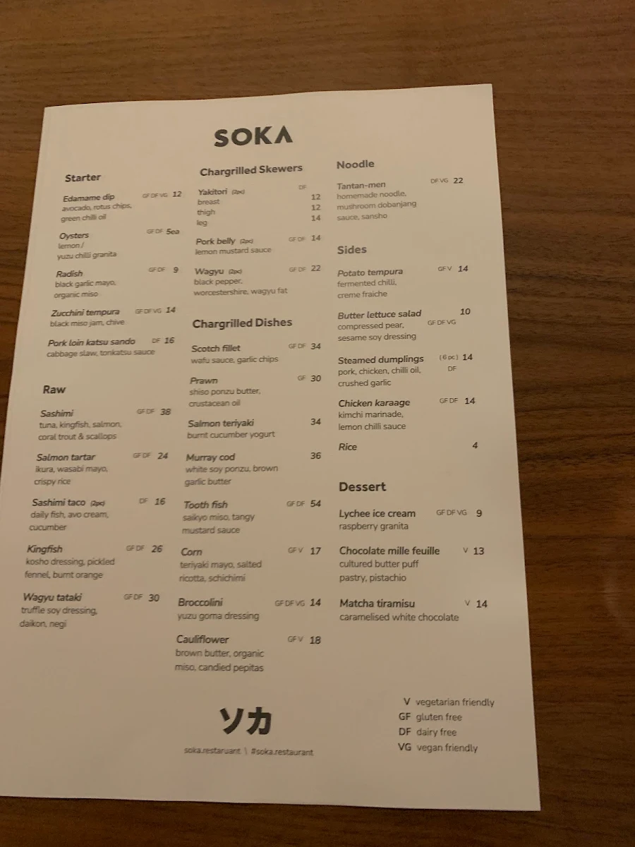 Menu, SOKA