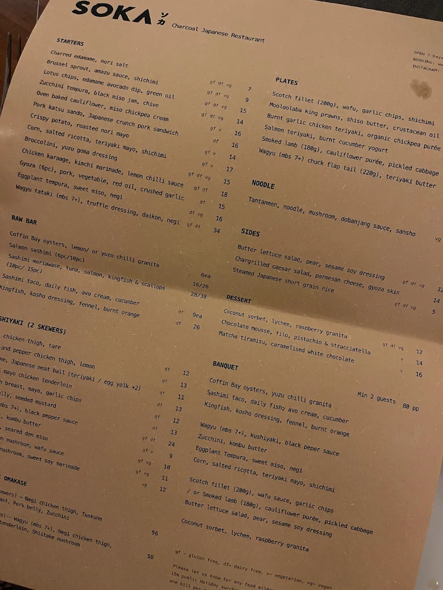 Menu, SOKA