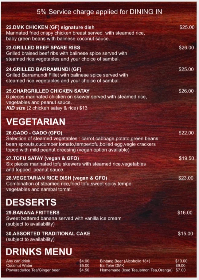 Menu, DMK - The Kitchen