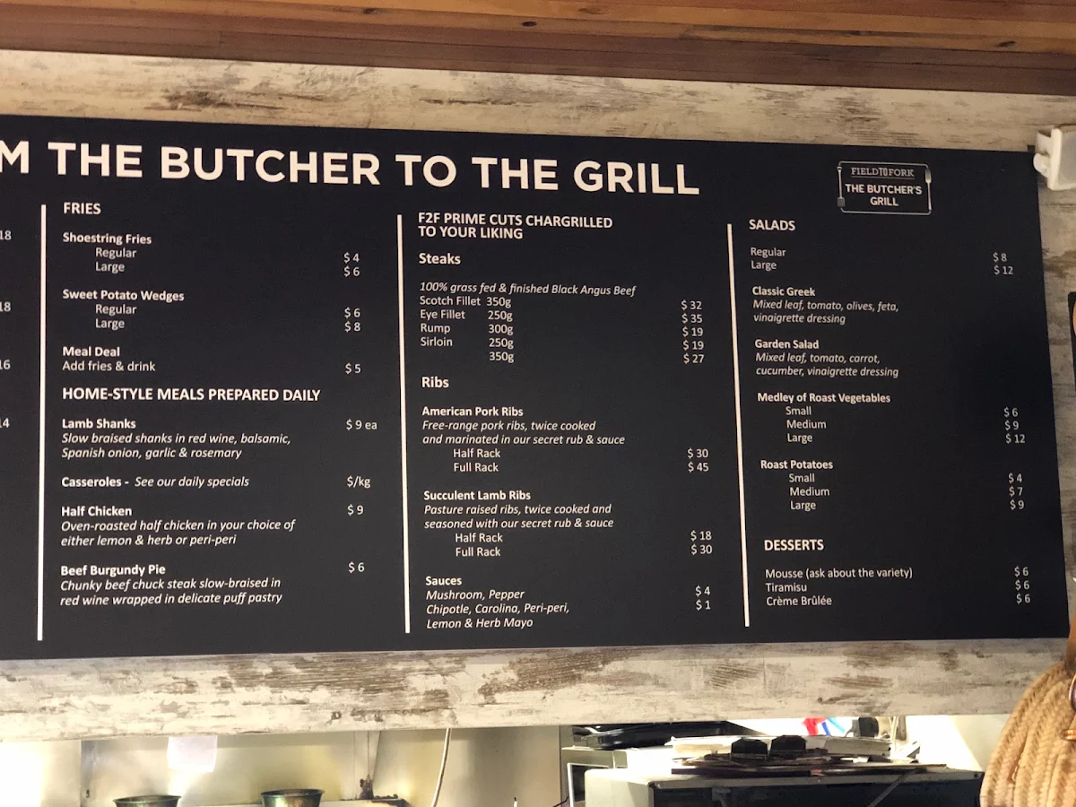 Menu, The Butcher's Grill