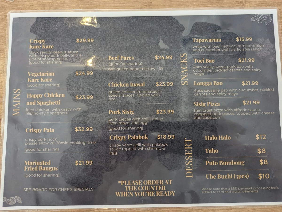 Menu, Amici Trattoria Restaurant