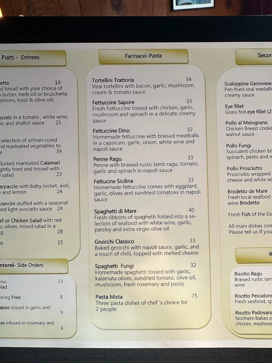 Menu, Amici Trattoria Restaurant