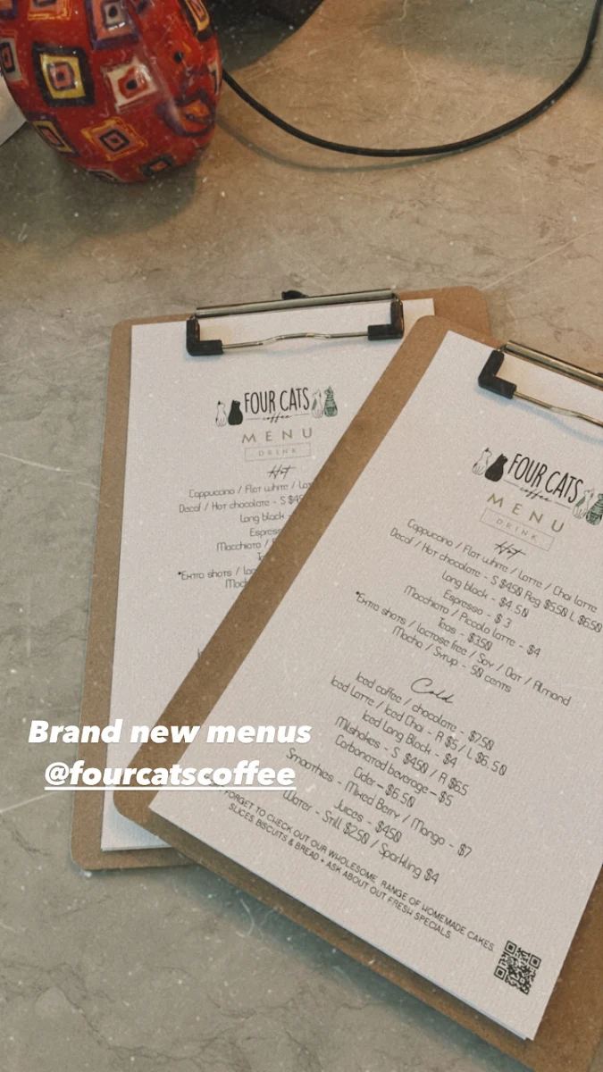 Menu, Four Cats Coffee