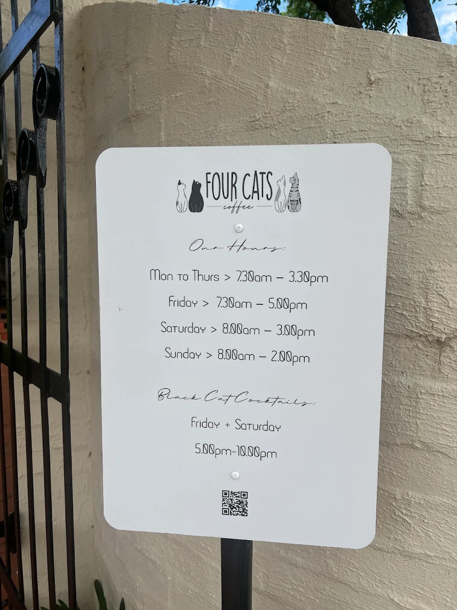 Menu, Four Cats Coffee