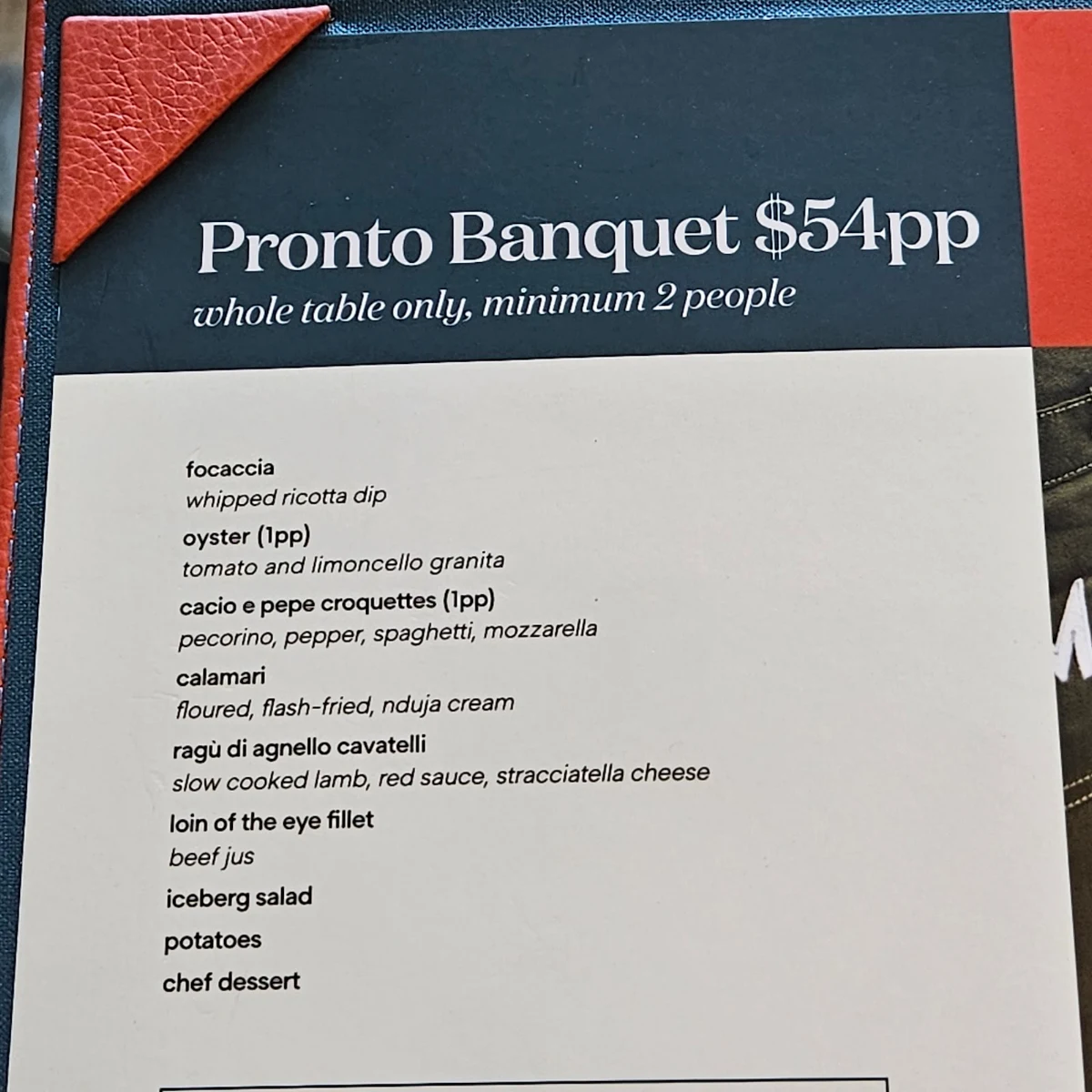 Menu, Massimo Restaurant & Bar
