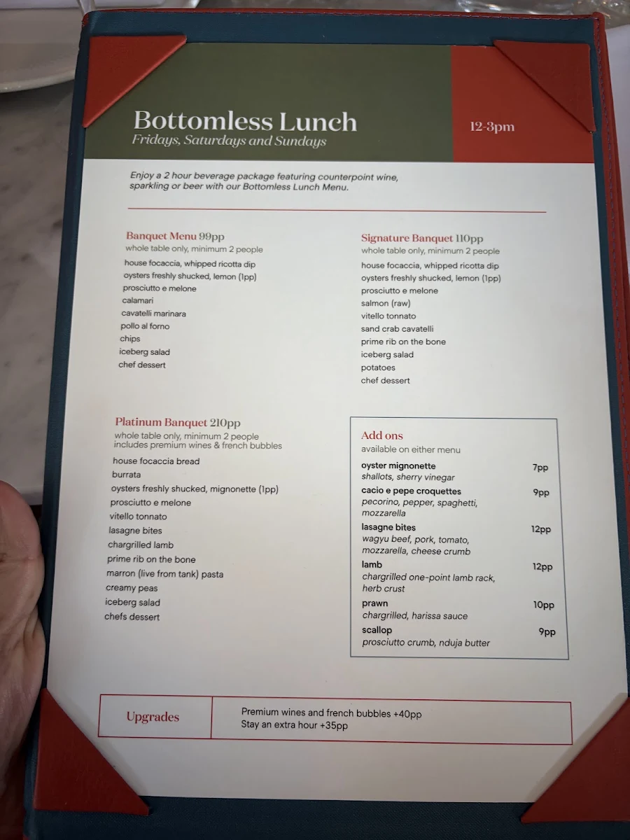 Menu, Massimo Restaurant & Bar