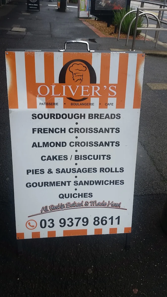 Menu, Oliver's Patisserie & Cafe