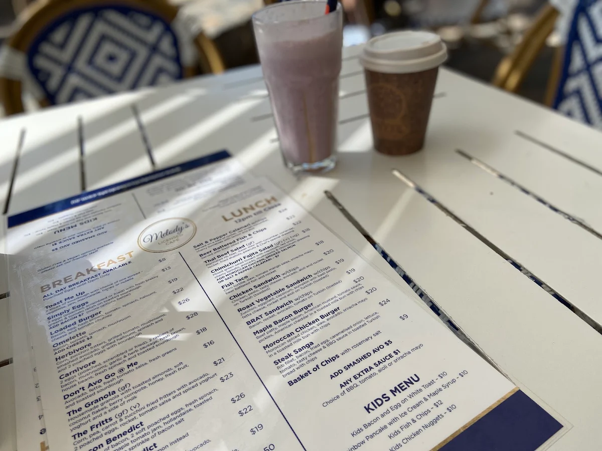 Menu, Melody’s licensed cafe