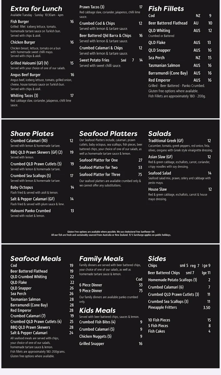 Menu, Sea Fuel Cleveland