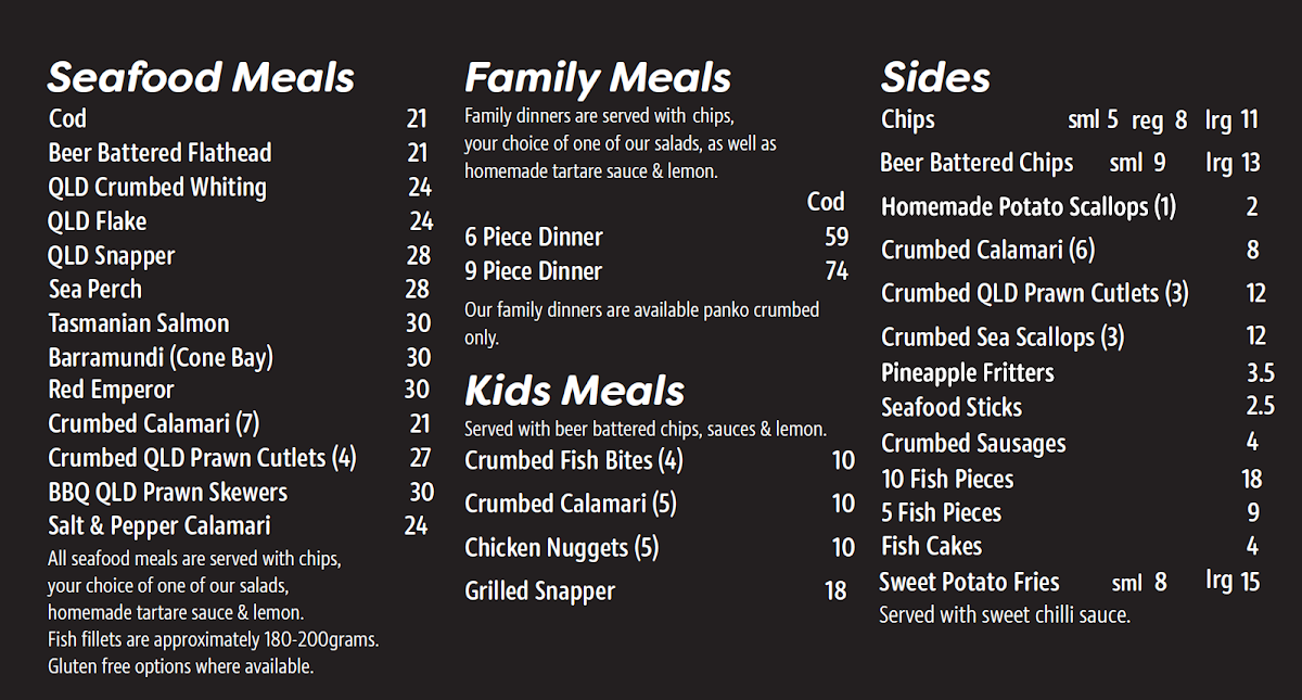 Menu, Sea Fuel Cleveland