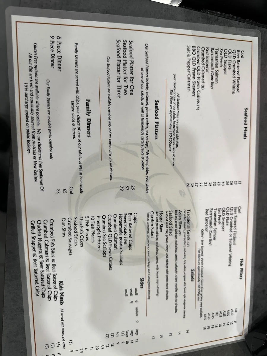 Menu, Sea Fuel Cleveland