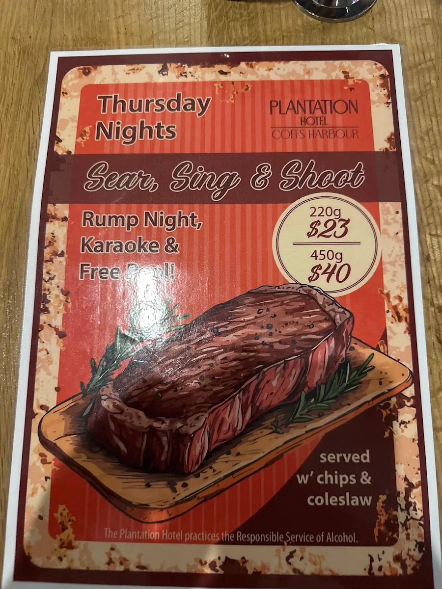Menu, Plantation Hotel