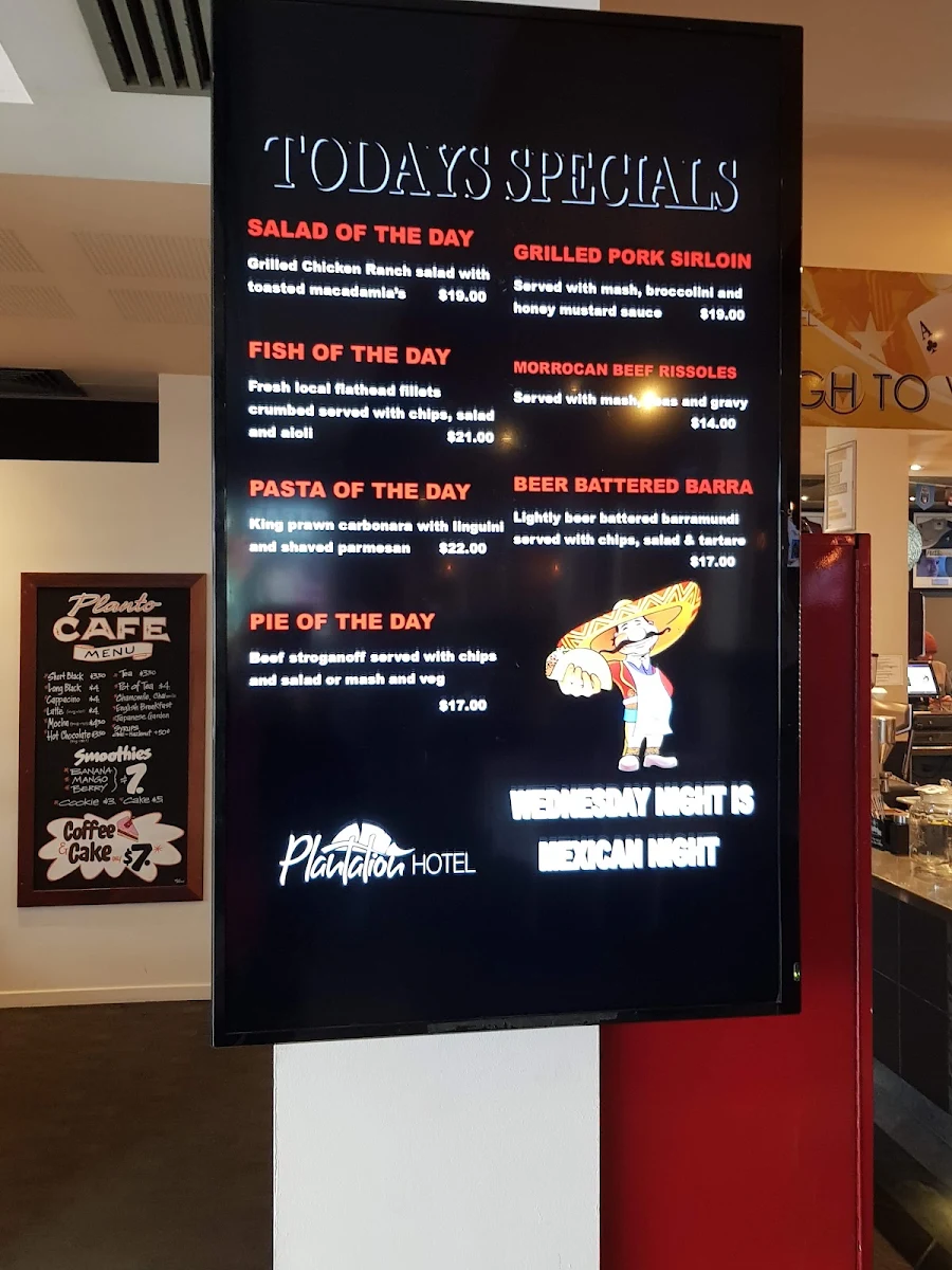 Menu, Plantation Hotel